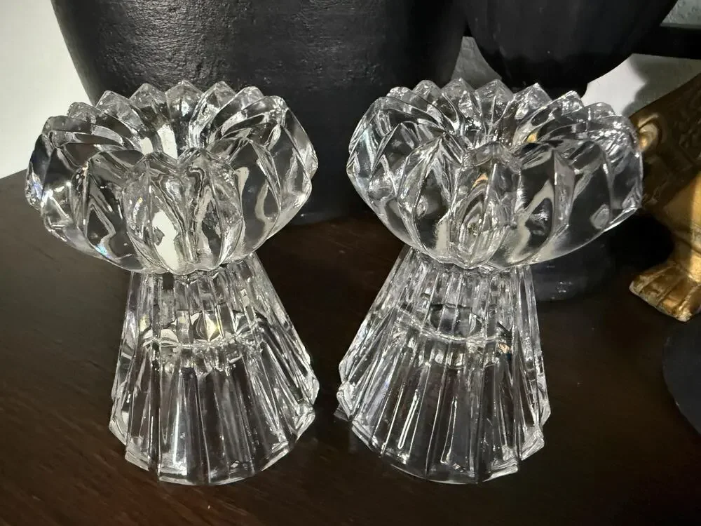 Vintage Mikasa Diamond Fire Crystal Candle Holders Set of 2